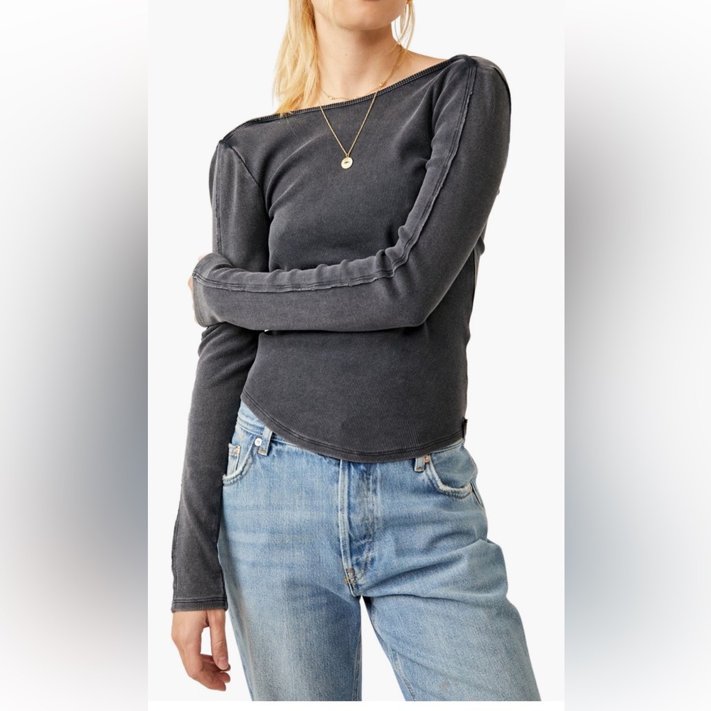 Free People NWT Unapologetic Long Sleeve Boat Neck Scoop Back Split Cuff Top XL